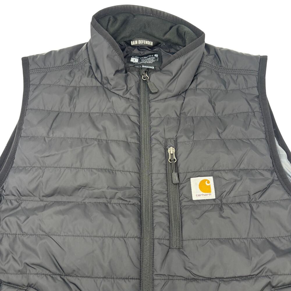 Carhartt Mens Large Black Relaxed Fit Rain Defender Puffer Full Zip Vest